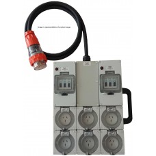 Power board-32A 3 ph supply. 6 circuits 15 Amp 240V IP 56 outlets V2