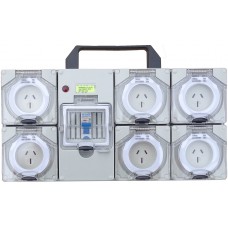 Industrial Power boards -  240V Supply, 10 Amp RCBO protected with 6 outlets.